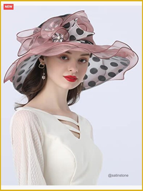 Organza Wide Brim Derby Hat for Women Church Tea Party Wedding Fascinator main image 6